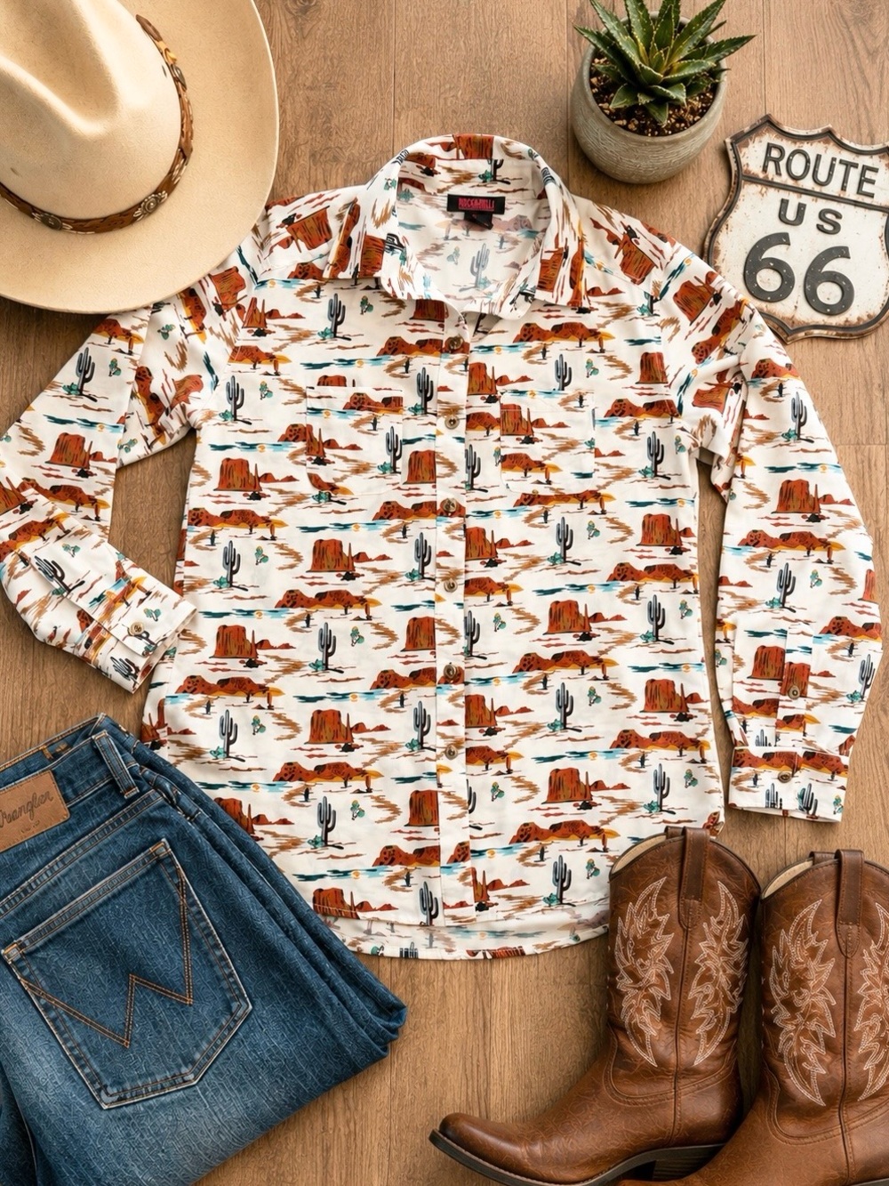 Rock & Roll Cowgirl Women’s Desert Print Button-Down Shirt - XS